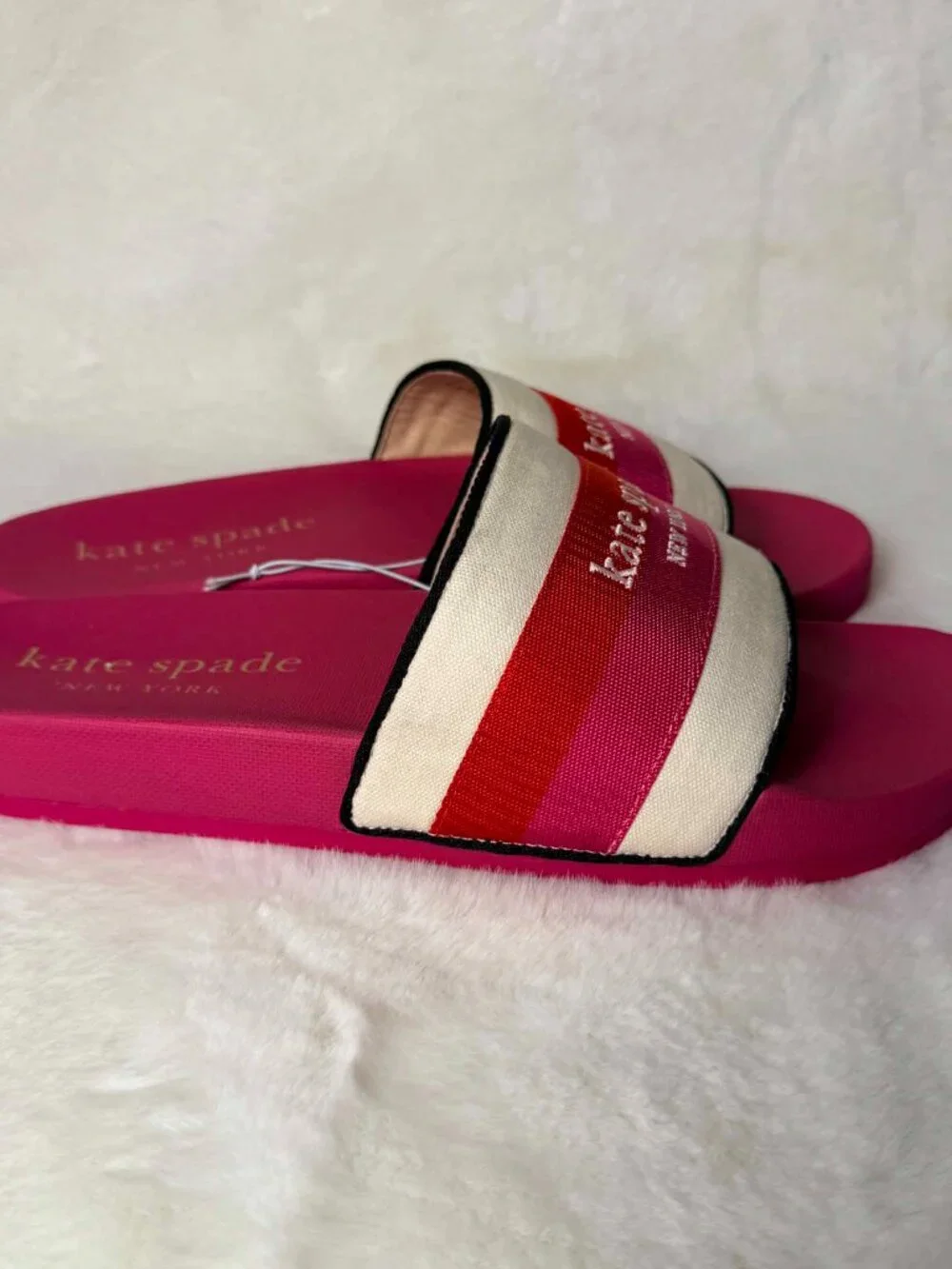 Kate Spade New York Logo Slip-On Slide Sandals Fuchsia Stripe